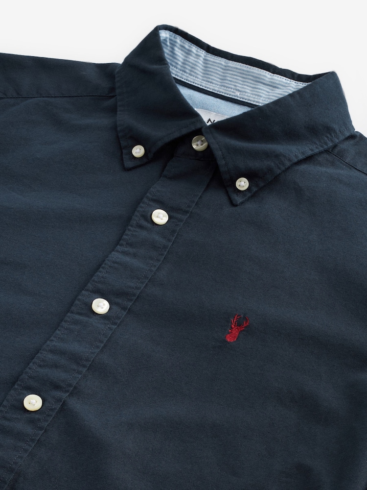 Navy Blue Slim Fit Long Sleeve Oxford Shirt - Image 3 of 4