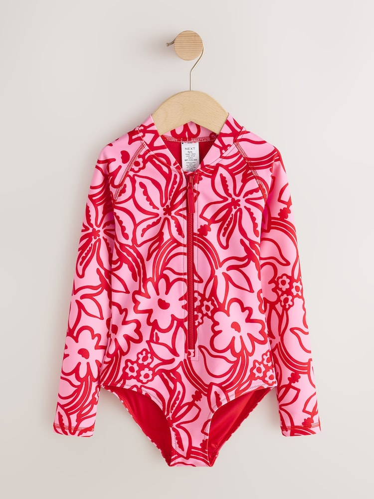 Red/Pink Long Sleeve Sunsafe Swimsuit (3mths-16yrs) - Image 1 of 4 Red/Pink Long Sleeve Sunsafe Swimsuit (3mths-16yrs) - Image 1 of 4