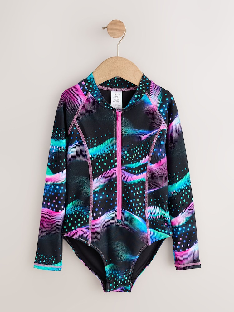 Black Swirl Long Sleeve Sunsafe Swimsuit (3mths-16yrs) - Image 1 of 4