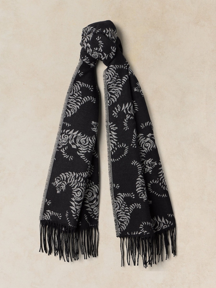 White Stuff Black Midweight Pattern Scarf - Image 1 of 3 White Stuff Black Midweight Pattern Scarf - Image 1 of 3