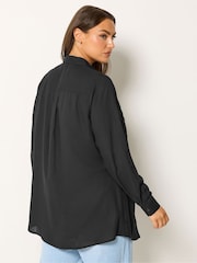 Yours Curve Black Embroidered Placket Long Sleeve Shirt - Image 3 of 5