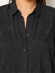 Yours Curve Black Embroidered Placket Long Sleeve Shirt - Image 4 of 5