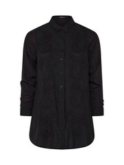 Yours Curve Black Embroidered Placket Long Sleeve Shirt - Image 5 of 5