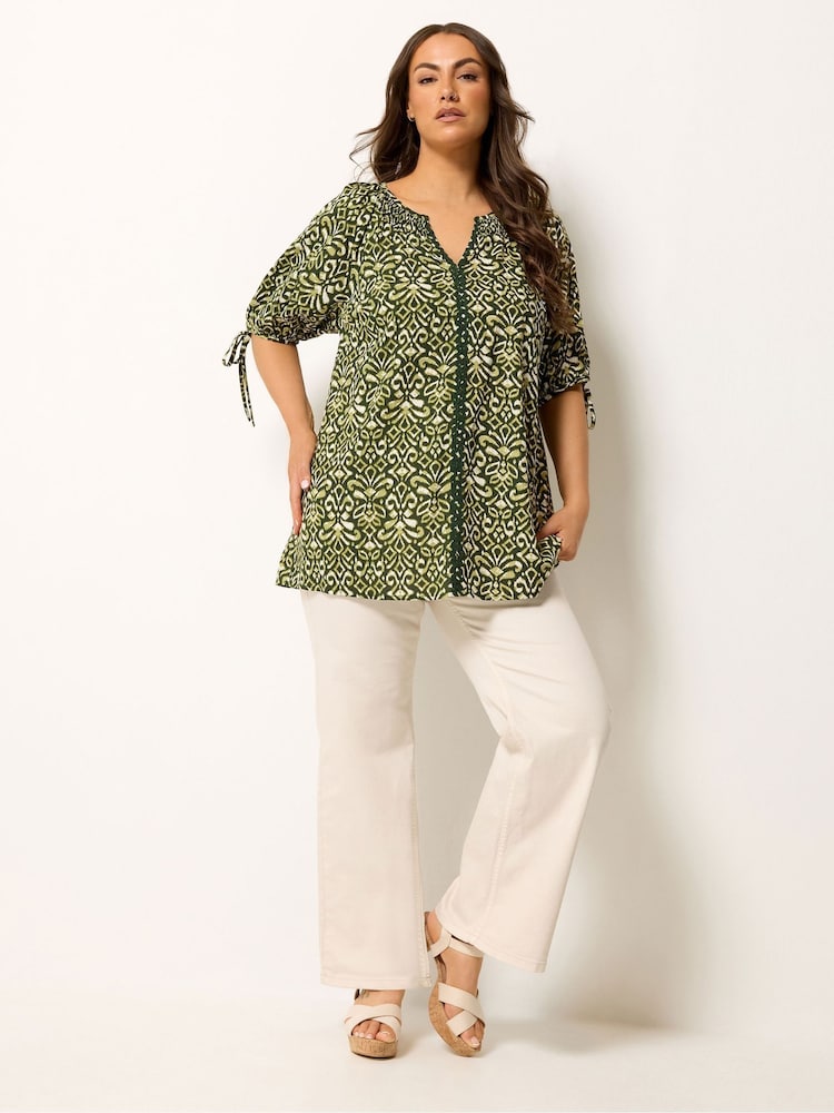 Yours Curve Green Ric Rac Blouse - Image 2 of 5 Yours Curve Green Ric Rac Blouse - Image 2 of 5