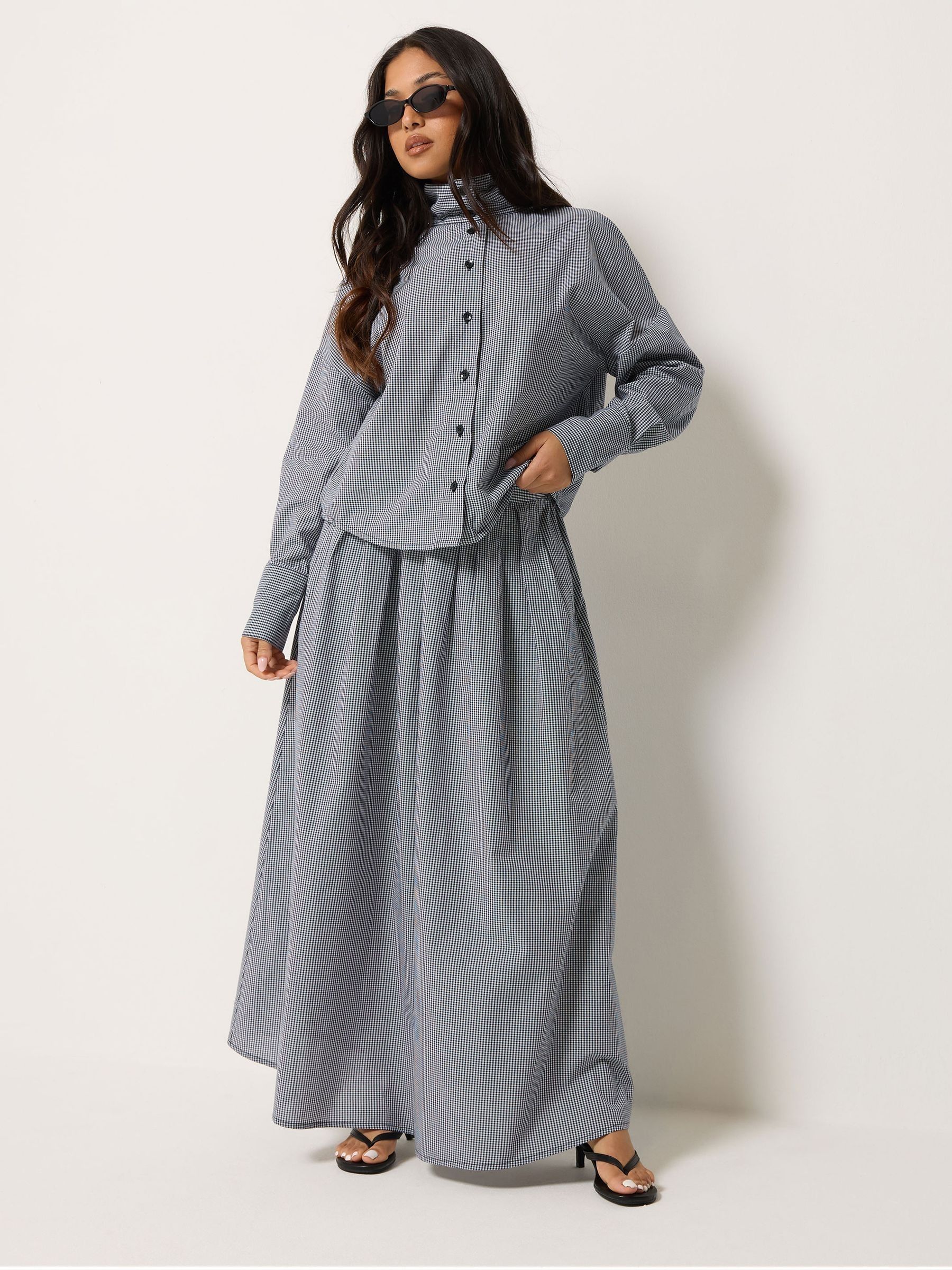 Pixiegirl Petite Women's Black Check Shirt And Maxi Skirt Set