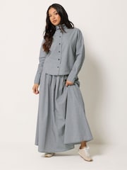 PixieGirl Petite Black Check Shirt And Maxi Skirt Set - Image 2 of 6