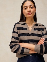 White Stuff Natural Izzy Striped Collar Jumper - Image 1 of 6