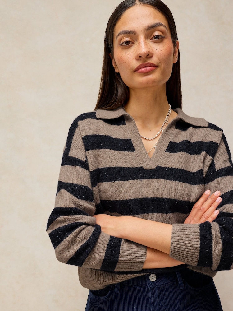 White Stuff Natural Izzy Striped Collar Jumper - Image 1 of 6 White Stuff Natural Izzy Striped Collar Jumper - Image 1 of 6