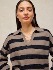 White Stuff Natural Izzy Striped Collar Jumper - Image 4 of 6