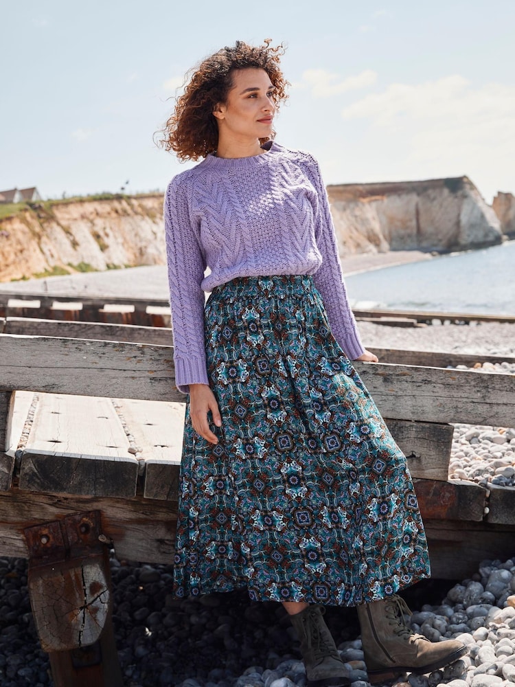 FatFace Purple Candice Cable Crew Jumper - Image 1 of 6