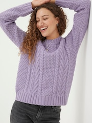 FatFace Purple Candice Cable Crew Jumper - Image 2 of 6