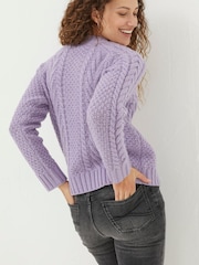 FatFace Purple Candice Cable Crew Jumper - Image 3 of 6