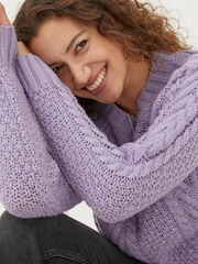 FatFace Purple Candice Cable Crew Jumper - Image 5 of 6