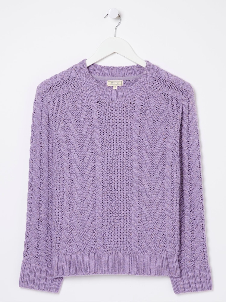 FatFace Purple Candice Cable Crew Jumper - Image 5 of 5