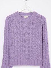 FatFace Purple Candice Cable Crew Jumper - Image 6 of 6
