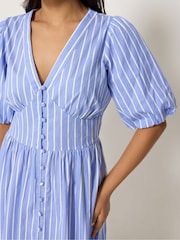 PixieGirl Petite Blue Stripe Short Sleeve Midi Dress - Image 4 of 5