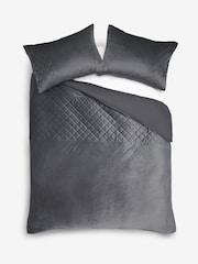 Grey Hamilton Velvet Duvet Cover And Pillowcase Set - Image 1 of 4