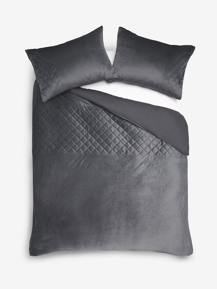 Grey Hamilton Velvet Duvet Cover And Pillowcase Set - Image 1 of 4
