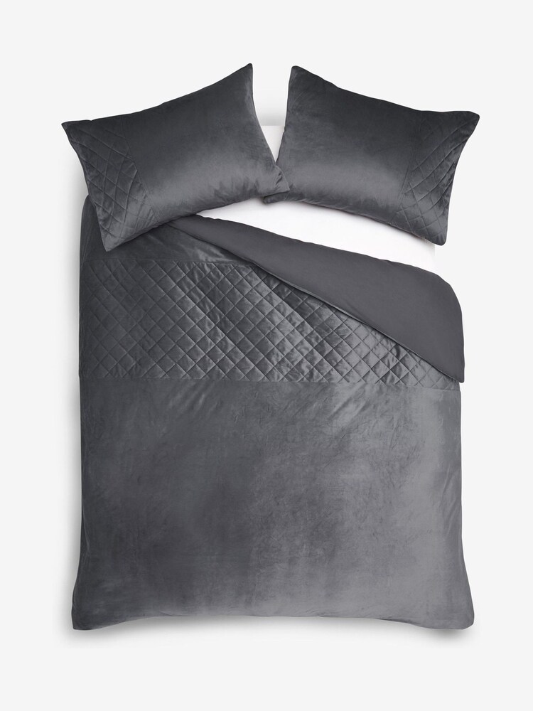 Grey Hamilton Velvet Duvet Cover And Pillowcase Set - Image 1 of 4 Grey Hamilton Velvet Duvet Cover And Pillowcase Set - Image 1 of 4