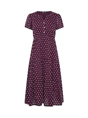 Vestido corto de manga corta con volantes y estampado de tela dobby de M&Co Petite - Imagen 5 de 6