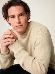 Neutral Regular Fit Cotton Rich Textured Crew Jumper - Image 1 of 7