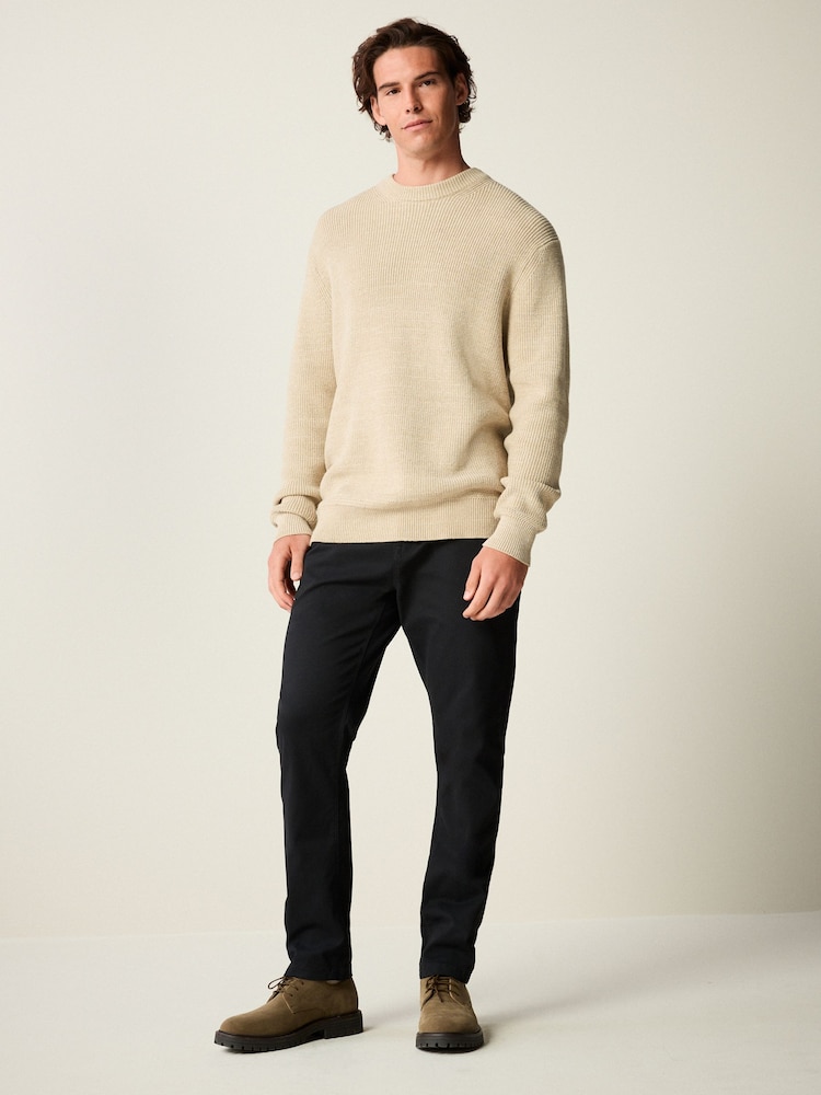 Neutral Regular Fit Cotton Rich Textured Crew Jumper - Image 2 of 7