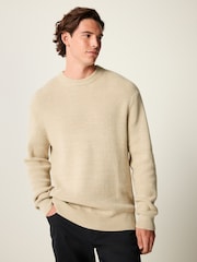 Neutral Regular Fit Cotton Rich Textured Crew Jumper - Image 5 of 7