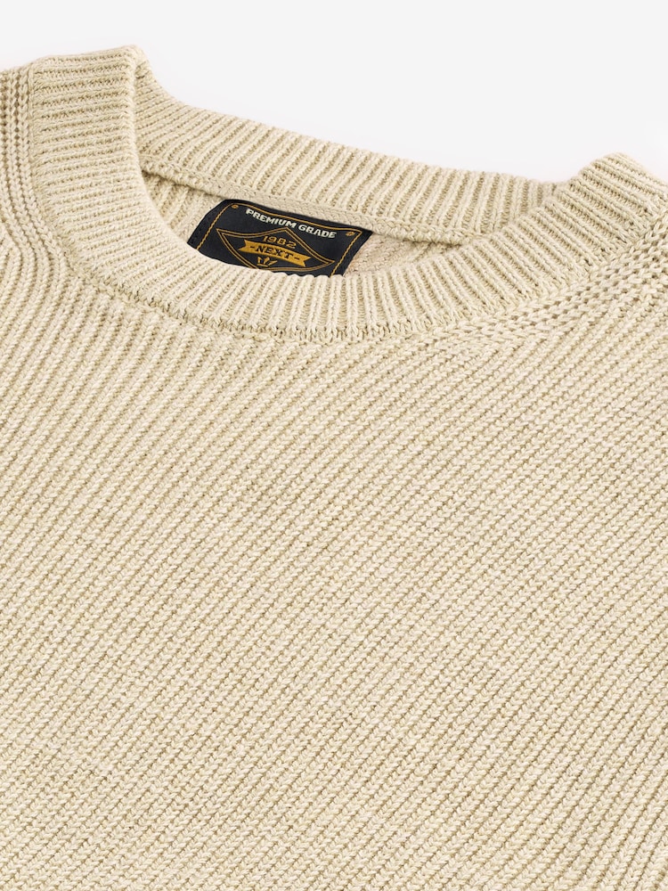 Neutral Regular Fit Cotton Rich Textured Crew Jumper - Image 7 of 7