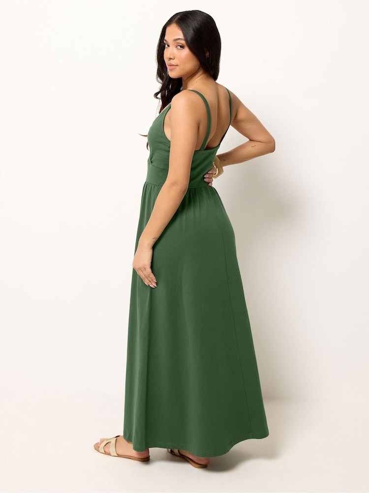 PixieGirl Petite Green Wrap Empire Maxi Dress - Image 2 of 5