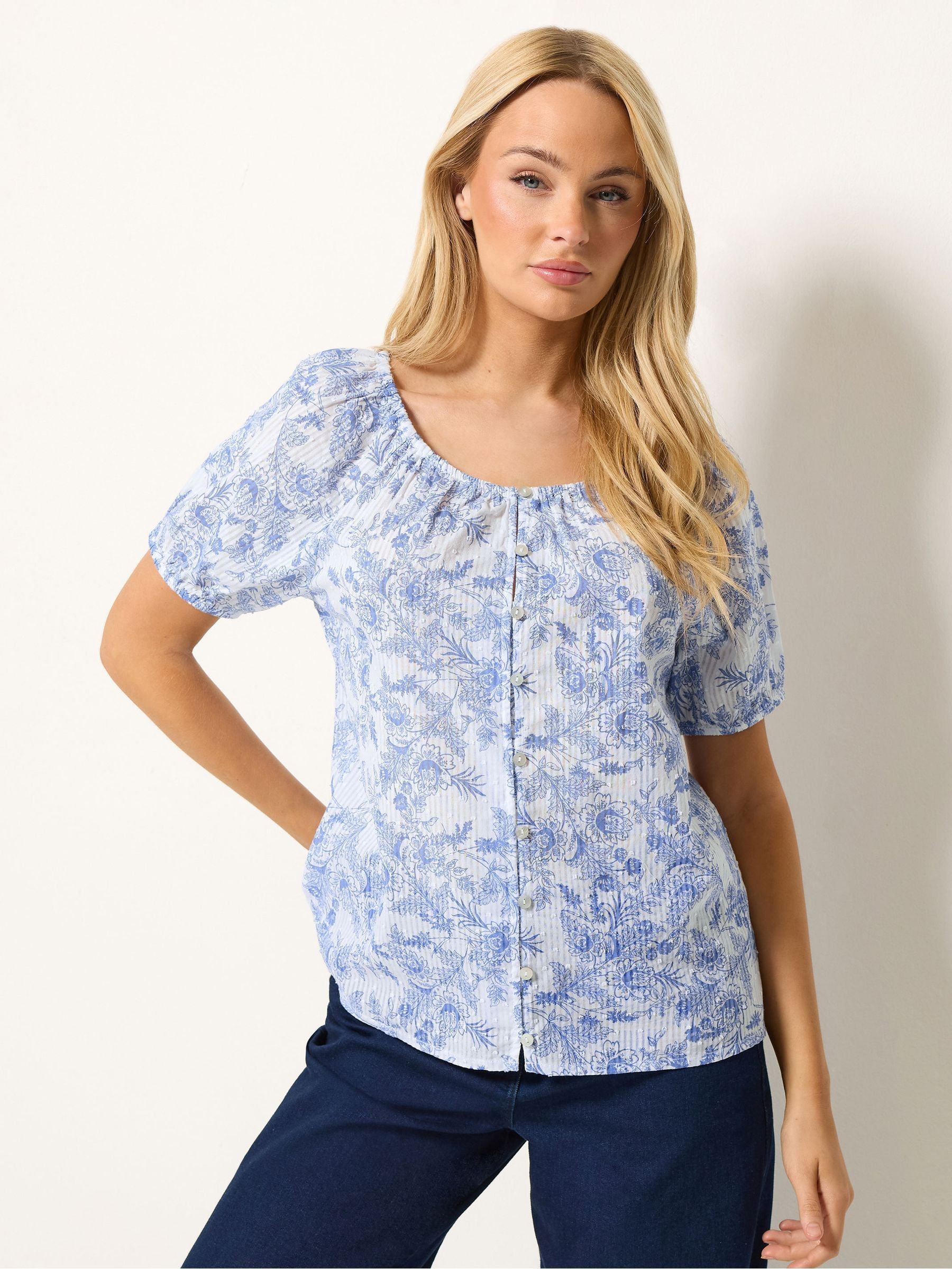 M & Co Women's Blue Dobby Printed Blouse