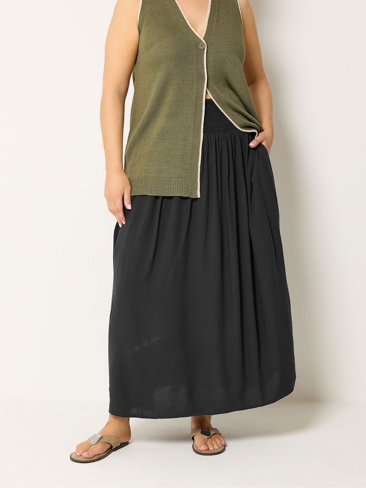 Yours Curve Black Chambray Skirt - Image 1 of 6 Yours Curve Black Chambray Skirt - Image 1 of 6