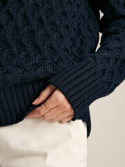 Joules Anita Navy Blue Honeycomb Stitch Jumper - Image 6 of 7