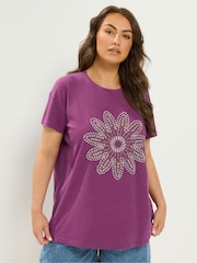 Yours Curve Purple Placement Print Core T-Shirt - Image 1 of 5