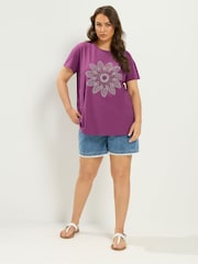 Yours Curve Purple Placement Print Core T-Shirt - Image 2 of 5