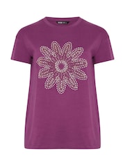 Yours Curve Purple Placement Print Core T-Shirt - Image 5 of 5
