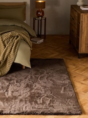 Chocolate Brown Plush Faux Fur Rug - Image 1 of 6
