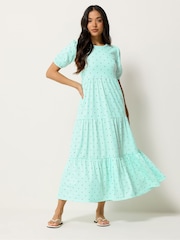PixieGirl Petite Green Spot Tiered Maxi Dress - Image 1 of 5