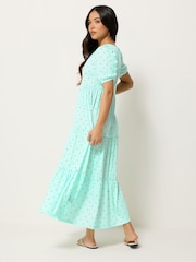 PixieGirl Petite Green Spot Tiered Maxi Dress - Image 3 of 5