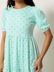 PixieGirl Petite Green Spot Tiered Maxi Dress - Image 4 of 5