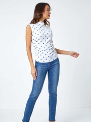 Roman Blue Polka Dot Ruched Stretch Tank Top - Image 2 of 5