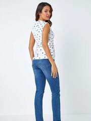 Roman Blue Polka Dot Ruched Stretch Tank Top - Image 3 of 5
