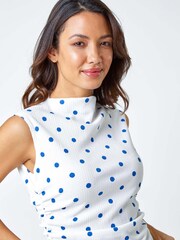 Roman Blue Polka Dot Ruched Stretch Tank Top - Image 4 of 5