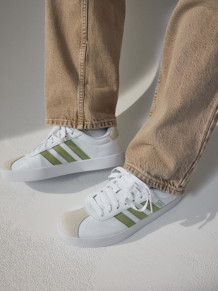 adidas White/Green VL Court 3.0 Trainers - Image 1 of 8