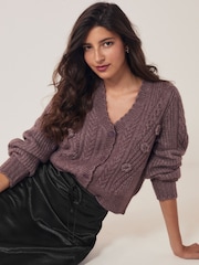 Purple Cable Detail Flower Cardigan - Image 1 of 7