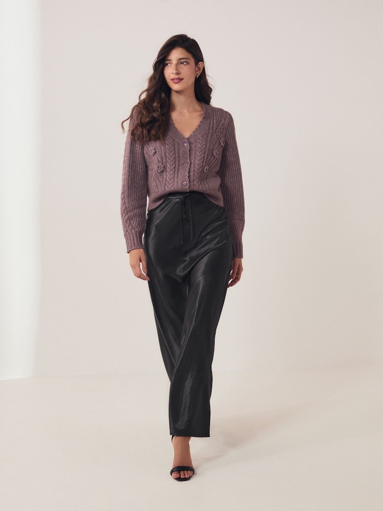 Purple Cable Detail Flower Cardigan - Image 2 of 7 Purple Cable Detail Flower Cardigan - Image 2 of 7