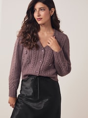 Purple Cable Detail Flower Cardigan - Image 3 of 7