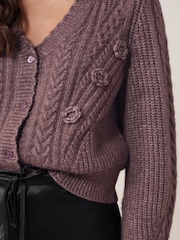 Purple Cable Detail Flower Cardigan - Image 5 of 7