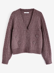 Purple Cable Detail Flower Cardigan - Image 6 of 7