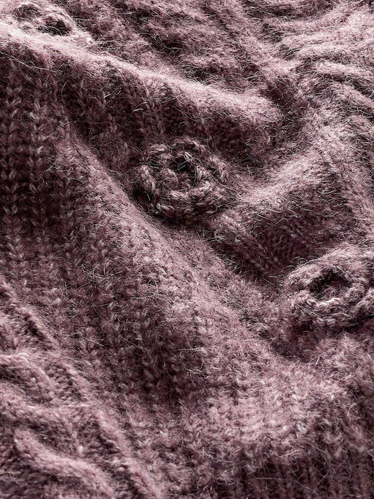 Purple Cable Detail Flower Cardigan - Image 7 of 7