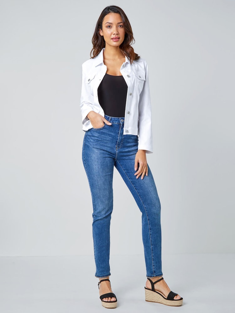 Roman White Stretch Denim Jacket - Image 2 of 5